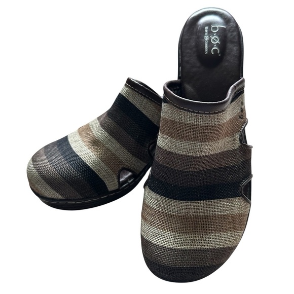 BOC Born Concept Women’s 9M Neutral Striped Heeled Slip-On Mule Clogs - Picture 1 of 5